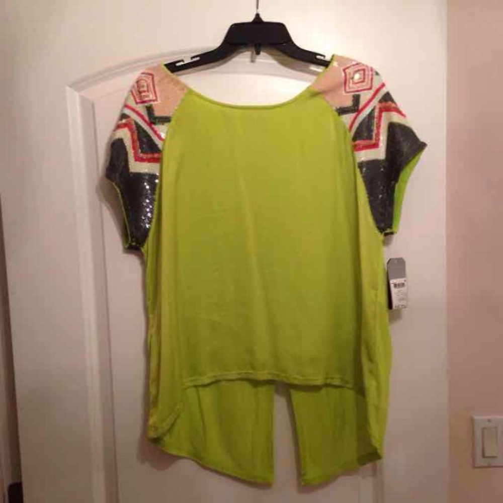 Guess Lime Pop Top with Sequin Shoulders